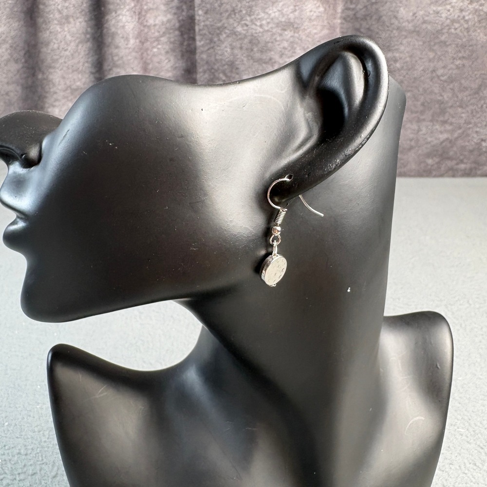 Hammered Silver Tone Disc Drop Earrings Minimalist Textured Coin Dangle